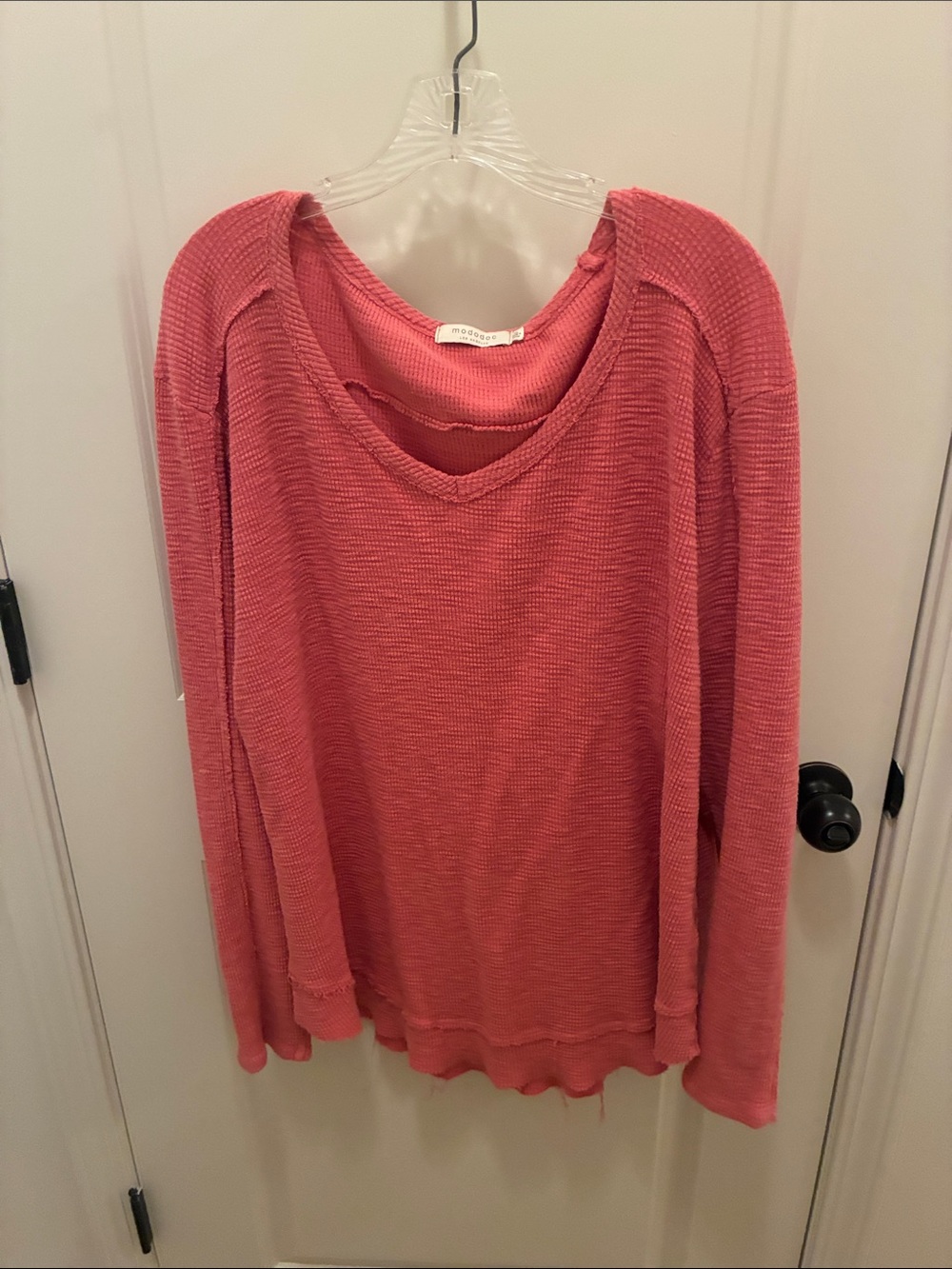 Madewell Coral Pink Thermal-Knit Long Sleeve Top